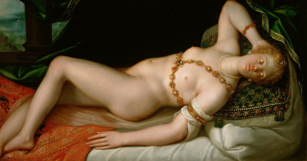 Painting of Resting Venus done by Dirk de Quade van Ravesteyn circa 1608