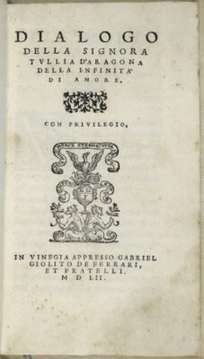 Title page to the re-edition of D'Aragona's dialogue published in 1552