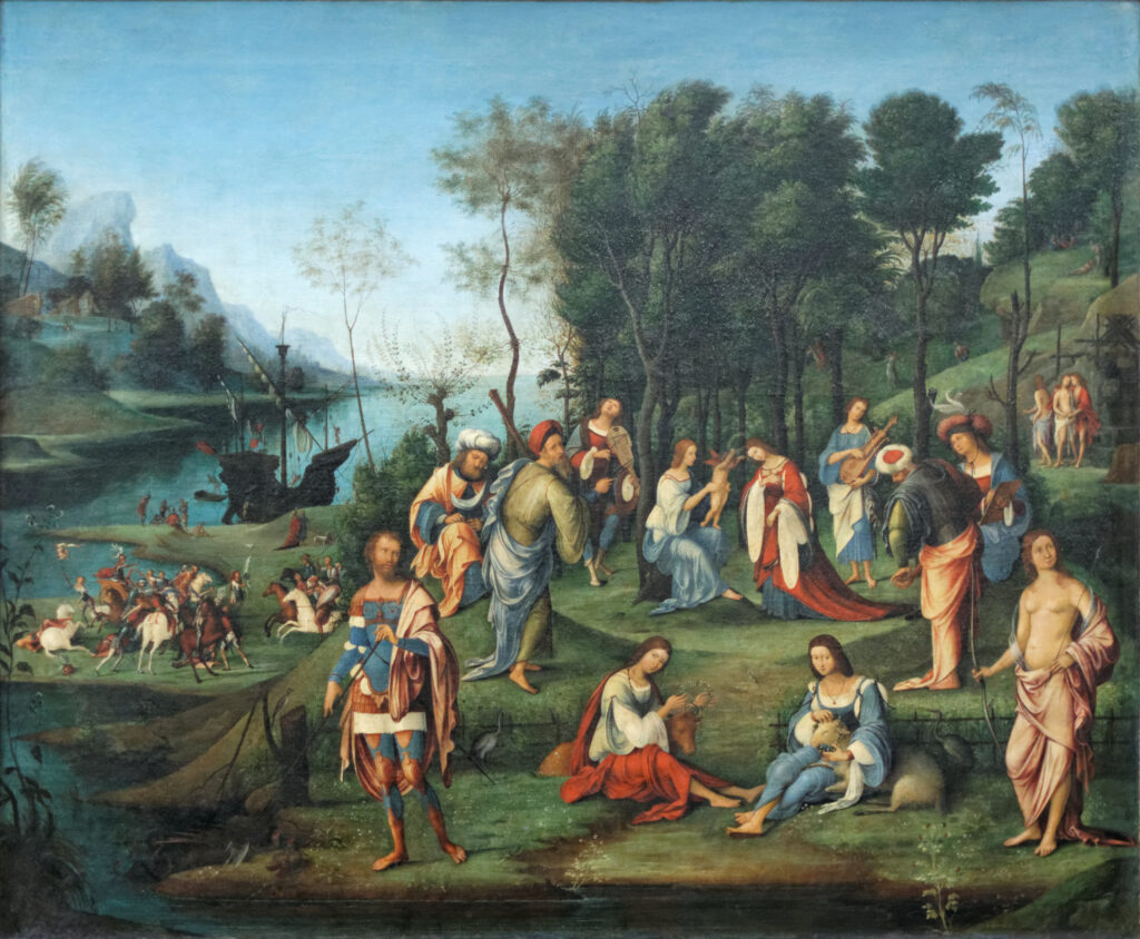 Allegorical painting of the Court of Isabella d'Este circa 1504 to 1506 