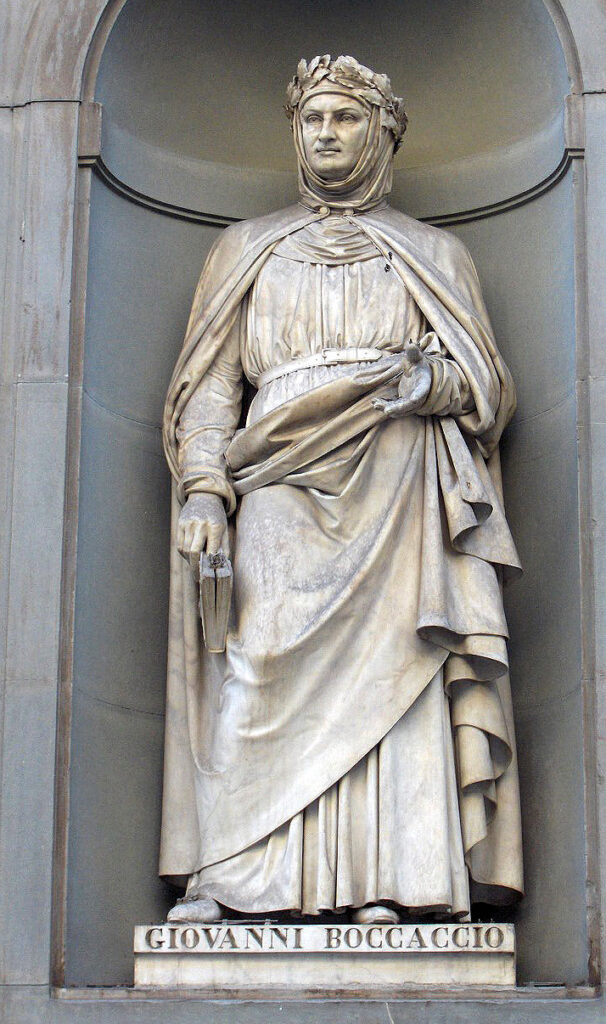 Marble statue of Giovanni Boccaccio sculpted by Odoardo Fantacchiotti