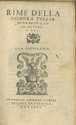 Title page of the first edition of D'Aragona's anthology of poems published in 1547