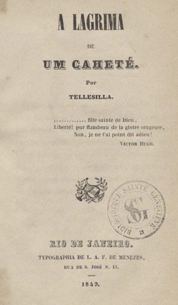 The title page of A lagrima de um caheté, as it was published in 1849.