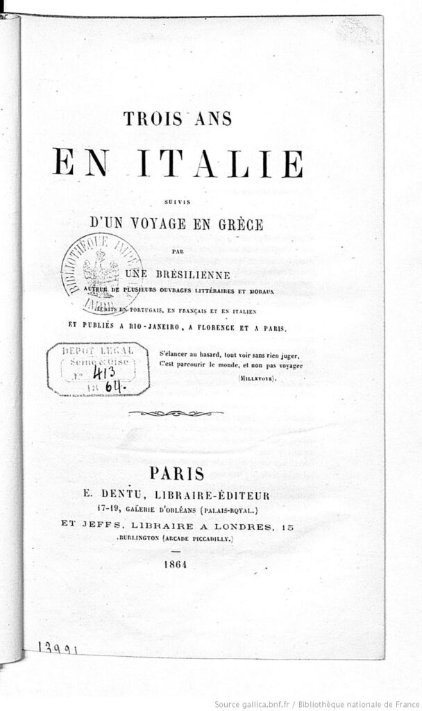 The title page of Trois and in Italie (1864).