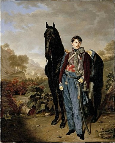 Portrait d'Albert Jean Michel Rocca standing in front of a horse.